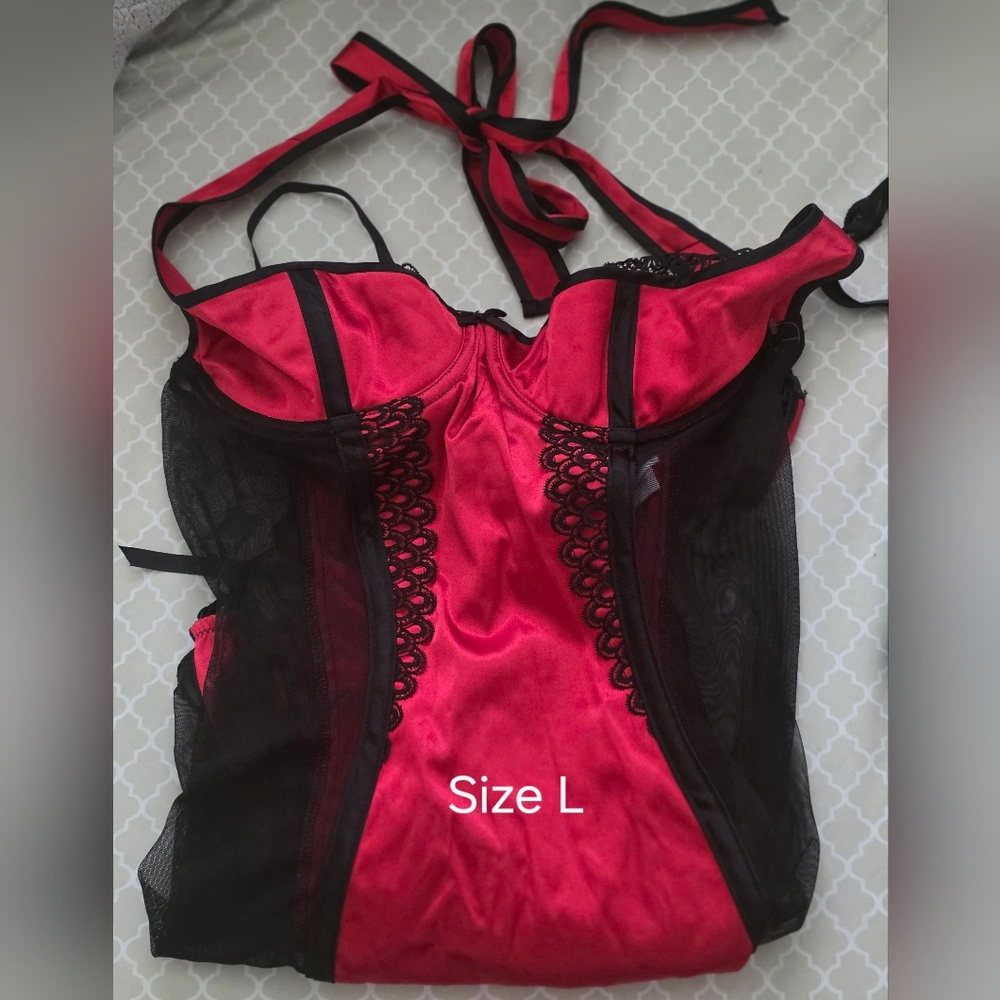 Red and Black Lingerie Bodysuit - Size L